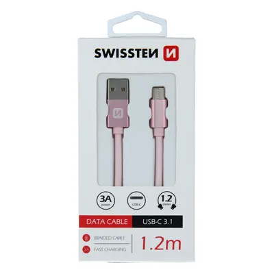 Datový kabel Swissten Textile USB/USB-C, 1,2m, růžovo/zlatý