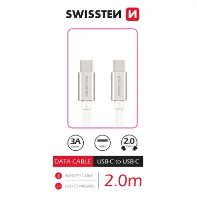 Datový kabel Swissten Textile USB-C/USB-C, 2m, stříbrná