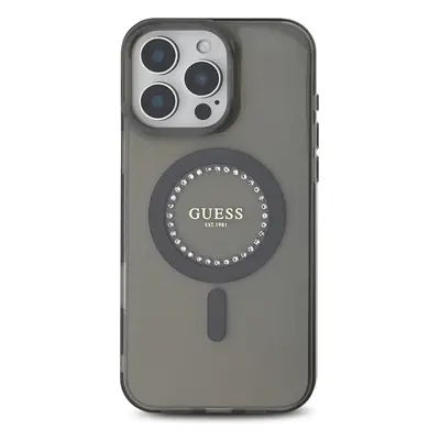 Zadní kryt Guess IML Rhinestones Ring MagSafe pro Apple iPhone 16 Pro Max, černá