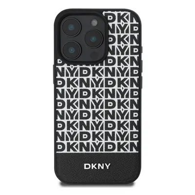 Zadní kryt DKNY PU Leather Repeat Pattern Bottom Stripe MagSafe pro Apple iPhone 16 Pro Max, čer