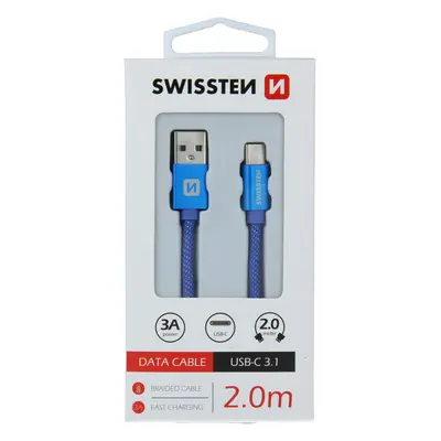 Datový kabel Swissten Textile USB/USB-C, 2,0m, modrý