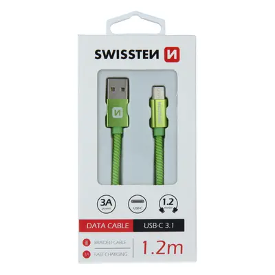 Datový kabel Swissten Textile USB/USB-C, 1,2m, zelený