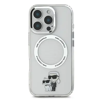 Zadní kryt Karl Lagerfeld IML Karl and Choupette MagSafe pro Apple iPhone 16 Pro, transparentní