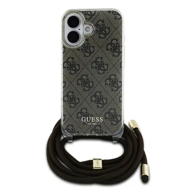 Zadní kryt Guess IML 4G Printed Crossbody popruh pro Apple iPhone 16, hnědá