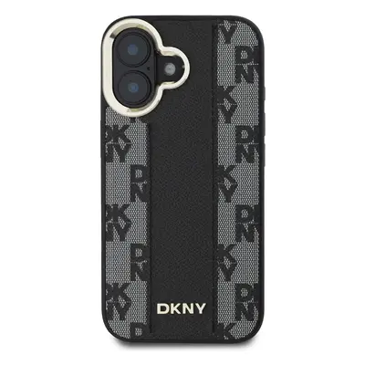 Zadní kryt DKNY PU Leather Checkered Pattern Magsafe pro Apple iPhone 16, černá