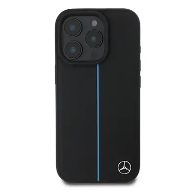 Zadní kryt Mercedes Leather Blue Stripe MagSafe pro Apple iPhone 16 Pro Max, černá