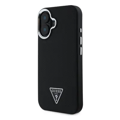 Zadní kryt Guess PU Grained Triangle Logo pro Apple iPhone 16, černá