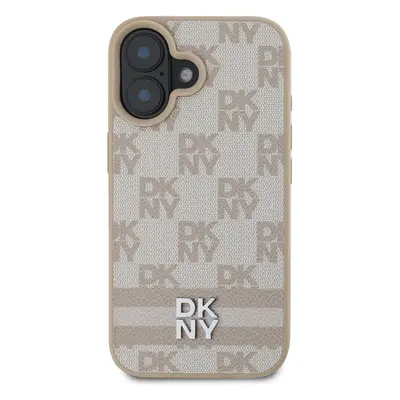 Zadní kryt DKNY PU Leather Checkered Pattern and Stripe pro Apple iPhone 16, růžová