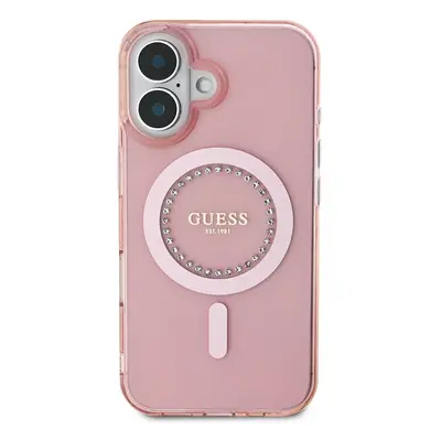 Zadní kryt Guess IML Rhinestones Ring MagSafe pro Apple iPhone 16, růžová