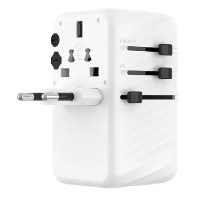 Cestovní adaptér FIXED Voyager 120W pro EU, UK a USA/AUS, s 3xUSB-C a 1xUSB výstupem, GaN, PD 12