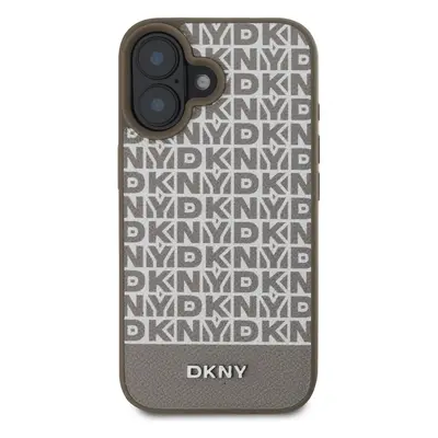 Zadní kryt DKNY PU Leather Repeat Pattern Bottom Stripe MagSafe pro Apple iPhone 16, hnědá