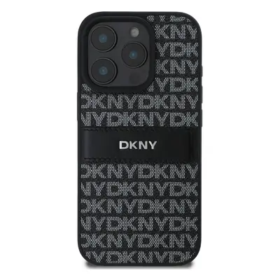 Zadní kryt DKNY PU Leather Repeat Pattern Tonal Stripe pro Apple iPhone 16 Pro, černá