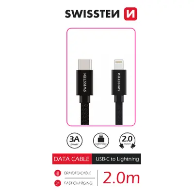 Datový kabel Swissten Textile USB-C/Lightning 2m, černá