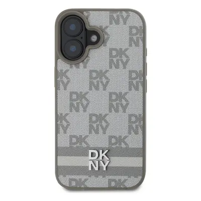 Zadní kryt DKNY PU Leather Checkered Pattern and Stripe pro Apple iPhone 16, béžová