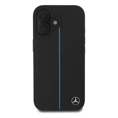 Zadní kryt Mercedes Leather Blue Stripe MagSafe pro Apple iPhone 16, černá