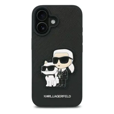 Zadní kryt Karl Lagerfeld PU Saffiano Karl and Choupette pro Apple iPhone 16 Plus, černá