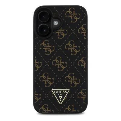 Zadní kryt Guess PU Leather 4G Triangle Metal Logo pro Apple iPhone 16, černá