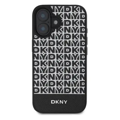 Zadní kryt DKNY PU Leather Repeat Pattern Bottom Stripe MagSafe pro Apple iPhone 16, černá