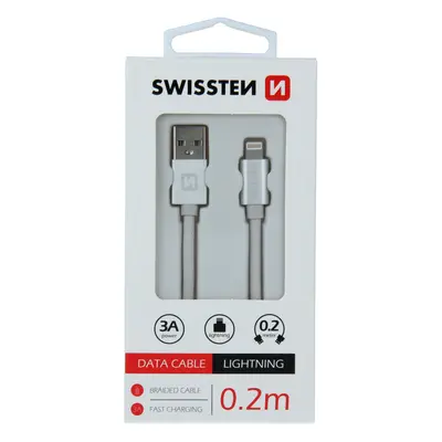 Datový kabel Swissten Textile USB/Lightning, 0,2m, stříbrný