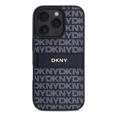 Zadní kryt DKNY PU Leather Repeat Pattern Tonal Stripe pro Apple iPhone 16 Pro, modrá