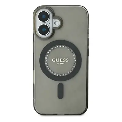 Zadní kryt Guess IML Rhinestones Ring MagSafe pro Apple iPhone 16, černá