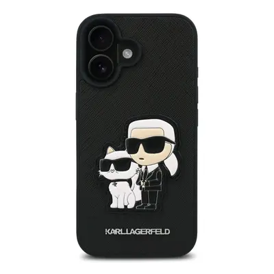 Zadní kryt Karl Lagerfeld PU Saffiano Karl and Choupette pro Apple iPhone 16, černá