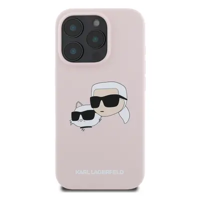 Zadní kryt Karl Lagerfeld Liquid Silicone Double Heads MagSafe pro Apple iPhone 16 Pro, růžová