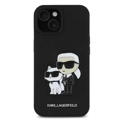 Zadní kryt Karl Lagerfeld PU Saffiano Karl and Choupette pro Apple iPhone 15, černá