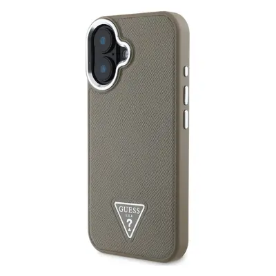 Zadní kryt Guess PU Grained Triangle Logo pro Apple iPhone 16, hnědá