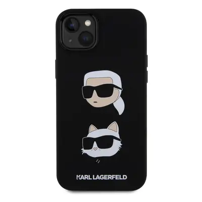 Zadní kryt Karl Lagerfeld Liquid Silicone Karl and Choupette Heads pro Apple iPhone 15 Plus, čer