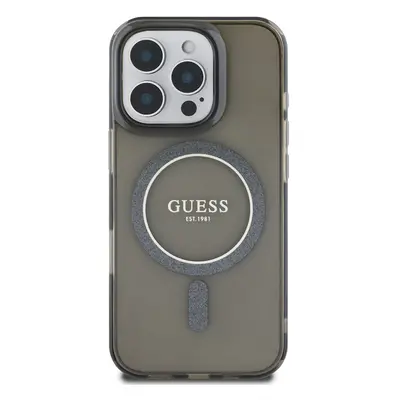 Zadní kryt Guess IML Glitter Ring MagSafe pro Apple iPhone 16 Pro, černá