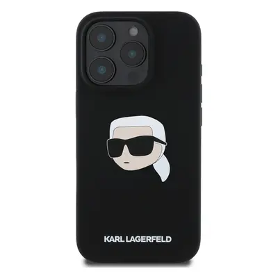 Zadní kryt Karl Lagerfeld Liquid Silicone Karl Head MagSafe pro Apple iPhone 16 Pro, černá