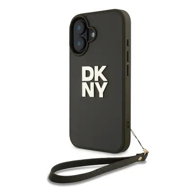 Zaní kryt DKNY PU Leather Stack Logo Wrist Strap pro Apple iPhone 16, zelená