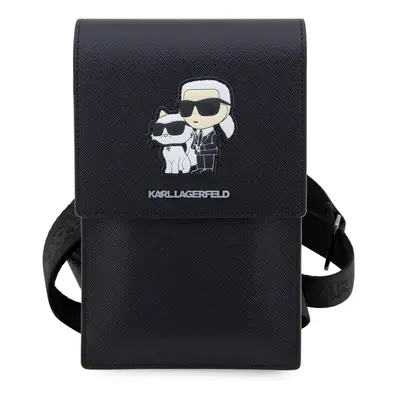 Taška na telefon Karl Lagerfeld Saffiano Metal Logo NFT, černá