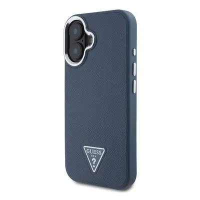 Zadní kryt Guess PU Grained Triangle Logo pro Apple iPhone 16, modrá