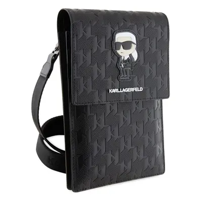 Taška na telefon Karl Lagerfeld Saffiano Monogram Ikonik NFT, černá