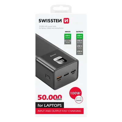 SWISSTEN POWER LINE POWER BANK 50000 mAh 100W POWER DELIVERY BLACK