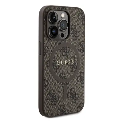 Zadní kryt Guess PU Leather 4G Colored Ring MagSafe pro Apple iPhone 14 Pro, hnědá