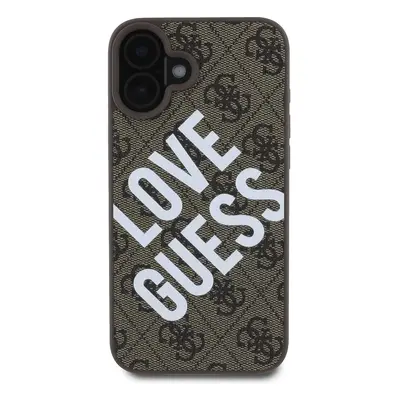 Zadní kryt Guess PU Leather 4G Big Love Logo MagSafe pro Apple iPhone 16, hnědá