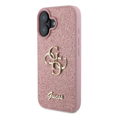 Zadní kryt Guess PU Fixed Glitter 4G Metal Logo pro Apple iPhone 16, růžová