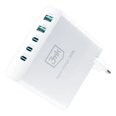 Nabíječka cestovní 3mk Hyper Charger 140W, GaN 3x USB-C (PD) / 2x USB, bílá