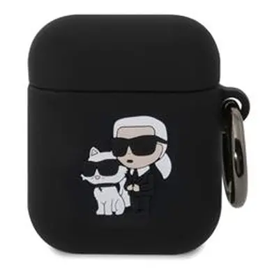 Silikonové pouzdro Karl Lagerfeld 3D Logo NFT Karl and Choupette pro AirPods 1/2, černá