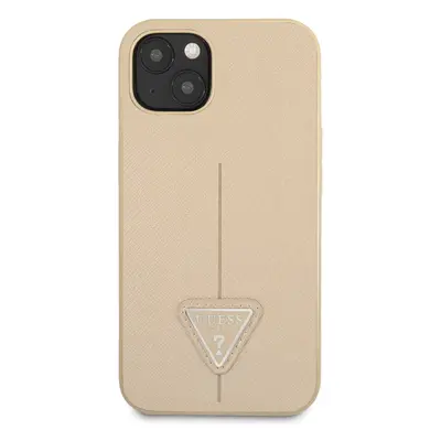 Zadní kryt Guess PU Saffiano Triangle pro Apple iPhone 13, béžová