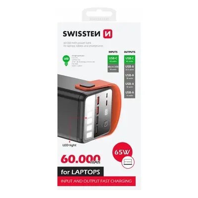 SWISSTEN POWER LINE POWER BANK 60000 mAh 65W POWER DELIVERY BLACK