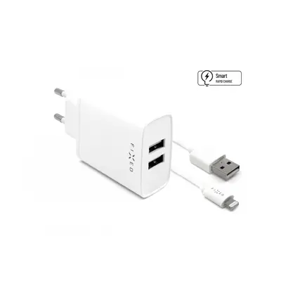 Síťová nabíječka FIXED, 2xUSB a kabel USB/Lightning, 1m, MFI, 15W white