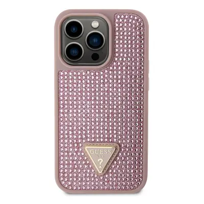 Zadní kryt Guess Rhinestones Triangle Metal Logo pro Apple iPhone 14 Pro, růžová