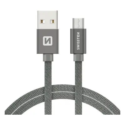 Datový kabel Swissten Textile USB / microUSB 0,2m, grey