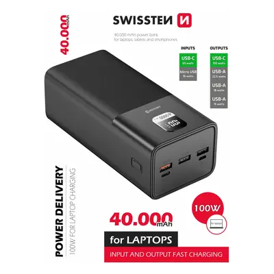 SWISSTEN POWER LINE POWER BANK 40000 mAh 100W POWER DELIVERY BLACK