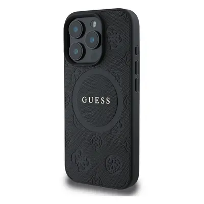 Zadní kryt Guess Saffiano Peony Stamp MagSafe pro Apple iPhone 16 Pro Max, černá