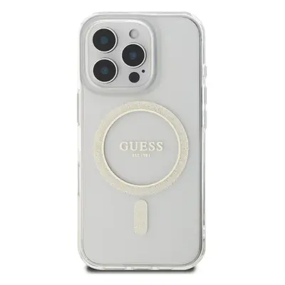 Zadní kryt Guess IML Glitter Ring MagSafe pro Apple iPhone 16 Pro Max, transparentní